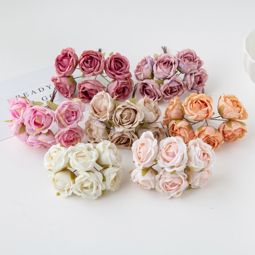 Artificial Flower Silk Tea Rose Wedding Bouquet Wreath, Scrapbooking for Home, Valentine Decoration, Holiday Accessories
