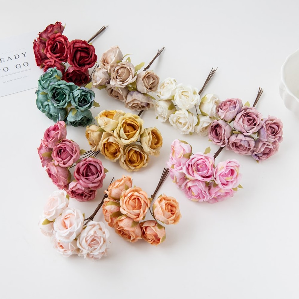 Artificial Flower Silk Tea Rose Wedding Bouquet Wreath, Scrapbooking for Home, Valentine Decoration, Holiday Accessories