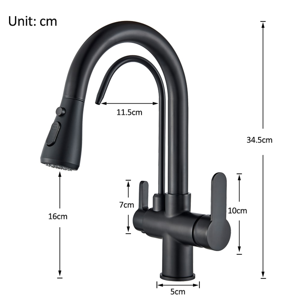 Matte Black Filtered Crane Kitchen Faucet Pull Out Spray Rotation Water Filter Tap Three Ways Sink 5