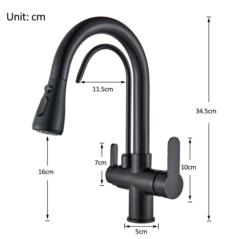 Matte Black Filtered Crane Kitchen Faucet Pull Out Spray Rotation Water Filter Tap Three Ways Sink 5