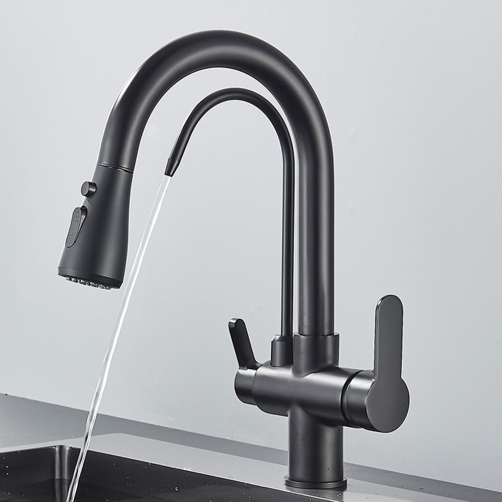 Matte Black Filtered Crane Kitchen Faucet Pull Out Spray Rotation Water Filter Tap Three Ways Sink 3