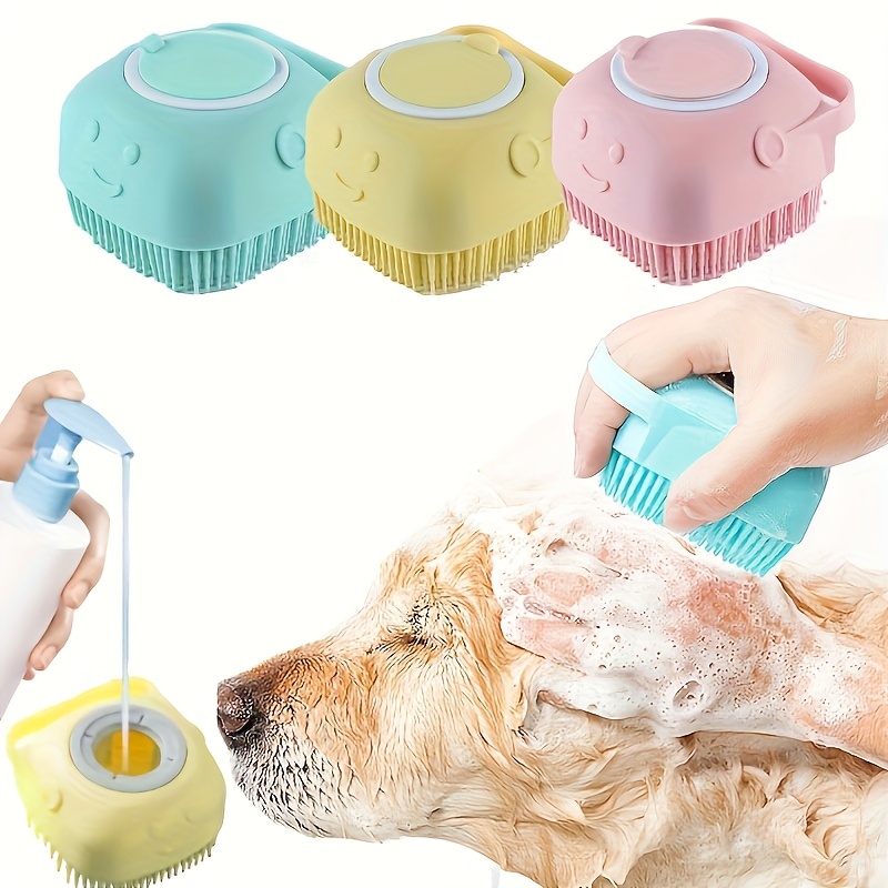 Silicone Soft Rubber Pet Grooming Brush With Shampoo Dispenser And Detangling Function For Dogs And 4