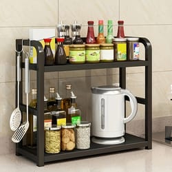 metal countertop shelf space saving organizer for coffee, mugs & condiments, rustproof kitchen rack