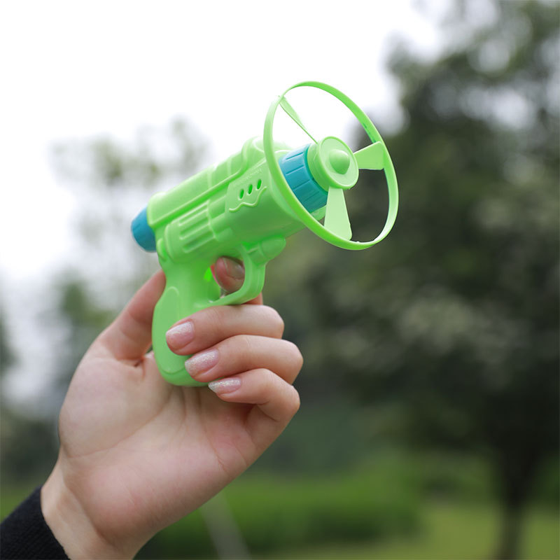 Kids Flying Saucer Launcher Bamboo Dragonfly Toy Gun With Light Up Spinner 3