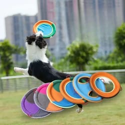 linen dog flying disc bite tug toy for fetch and training
