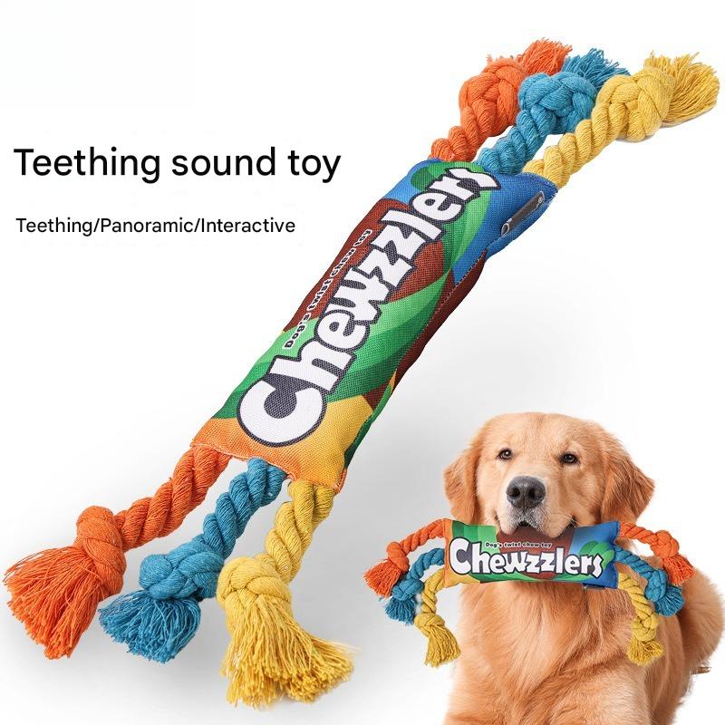 Rainbow Twist Dog Chew Toy with Squeaker and Rope Dental Design