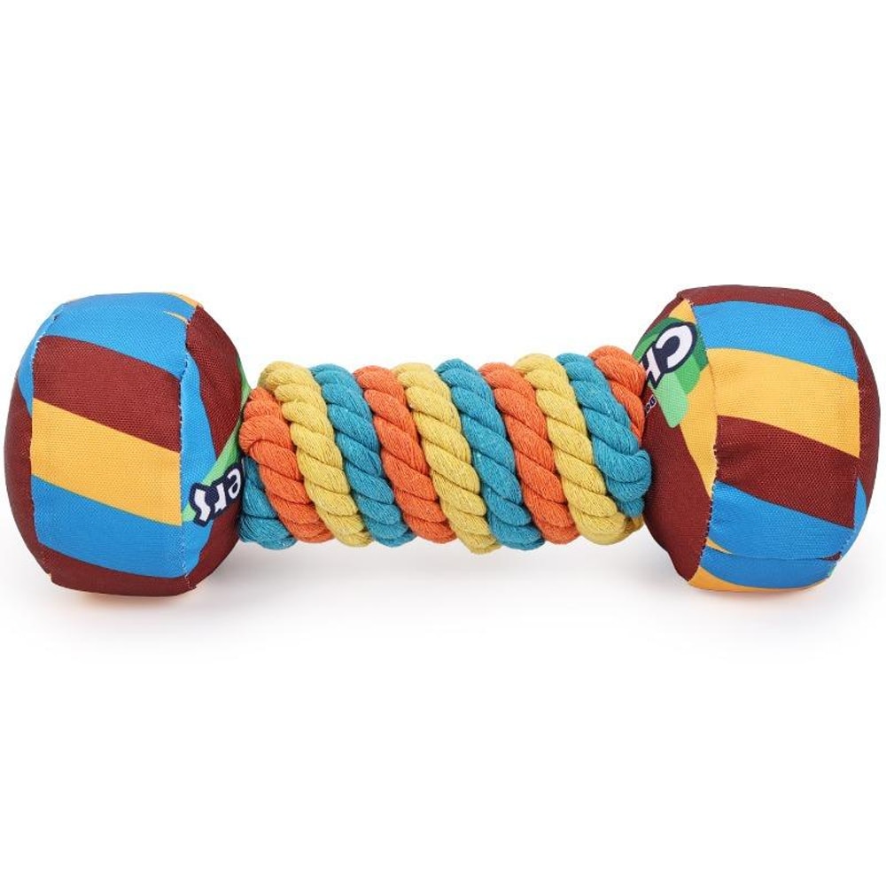 Rainbow Twist Dog Chew Toy with Squeaker and Rope Dental Design