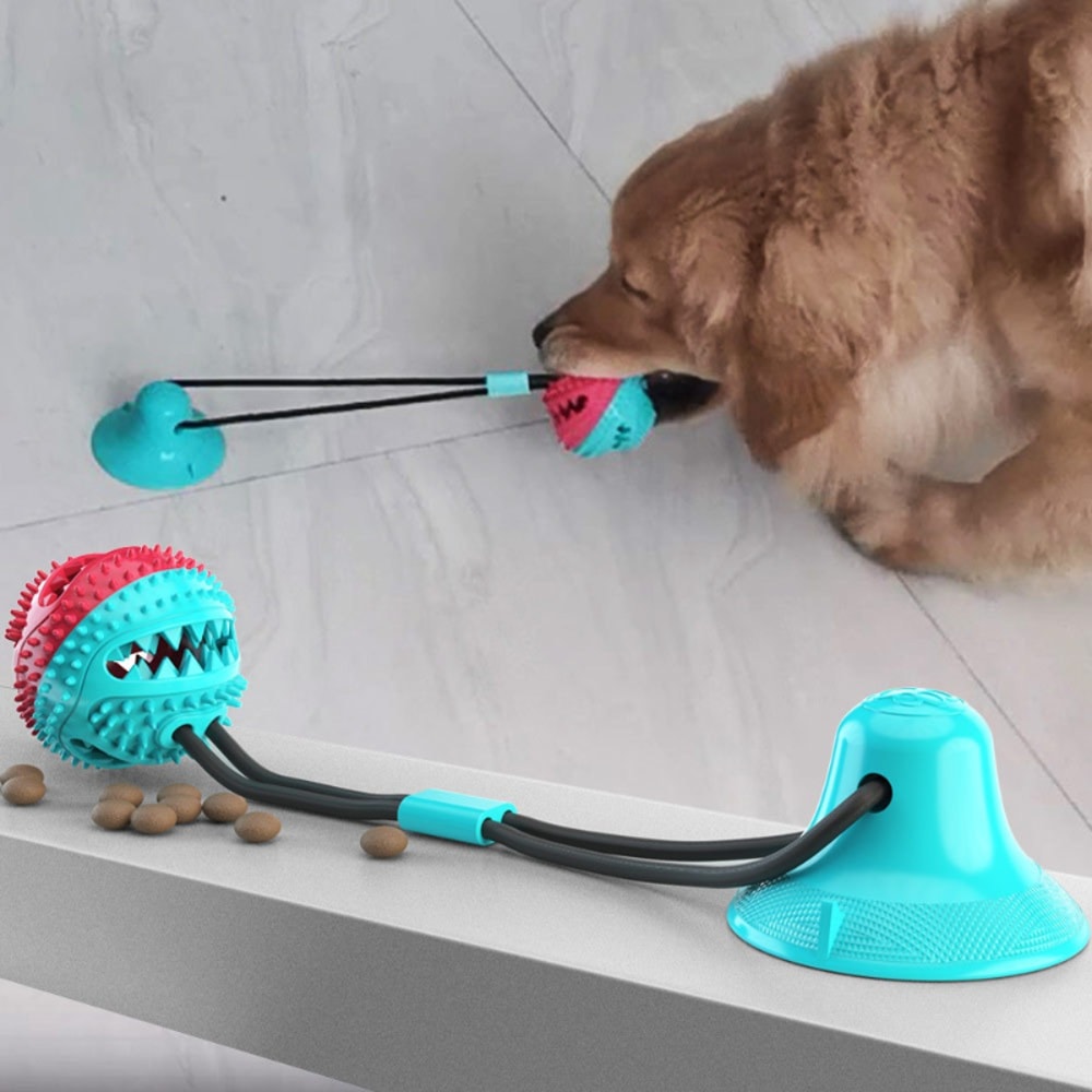 BusyPaw Suction Cup Dog Toy Treat Dispenser Ball for Dental Chewing