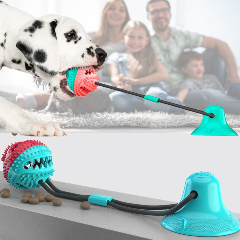 BusyPaw Suction Cup Dog Toy Treat Dispenser Ball for Dental Chewing