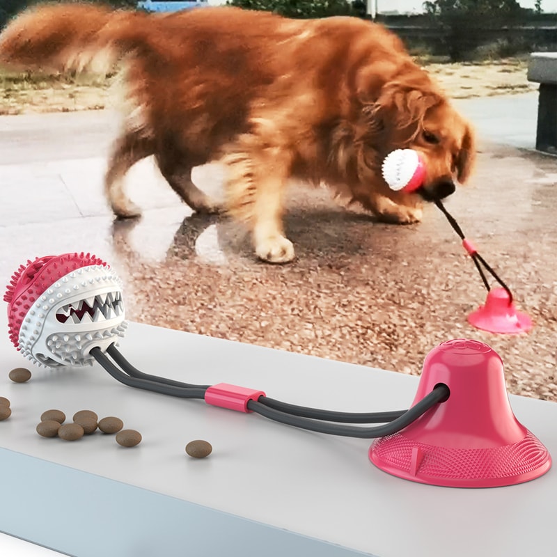 BusyPaw Suction Cup Dog Toy Treat Dispenser Ball for Dental Chewing