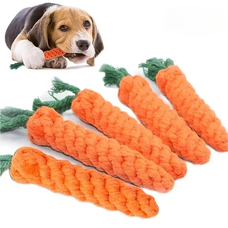 Carrot Cotton Rope Dog Toy Interactive Puppy Chew Toy For Teeth Cleaning Play 0