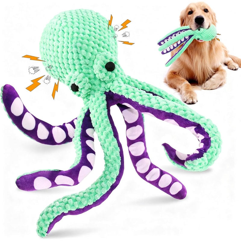 Octopus Squeaky Dog Toy Plush Companion for Small, Medium and Large Dogs