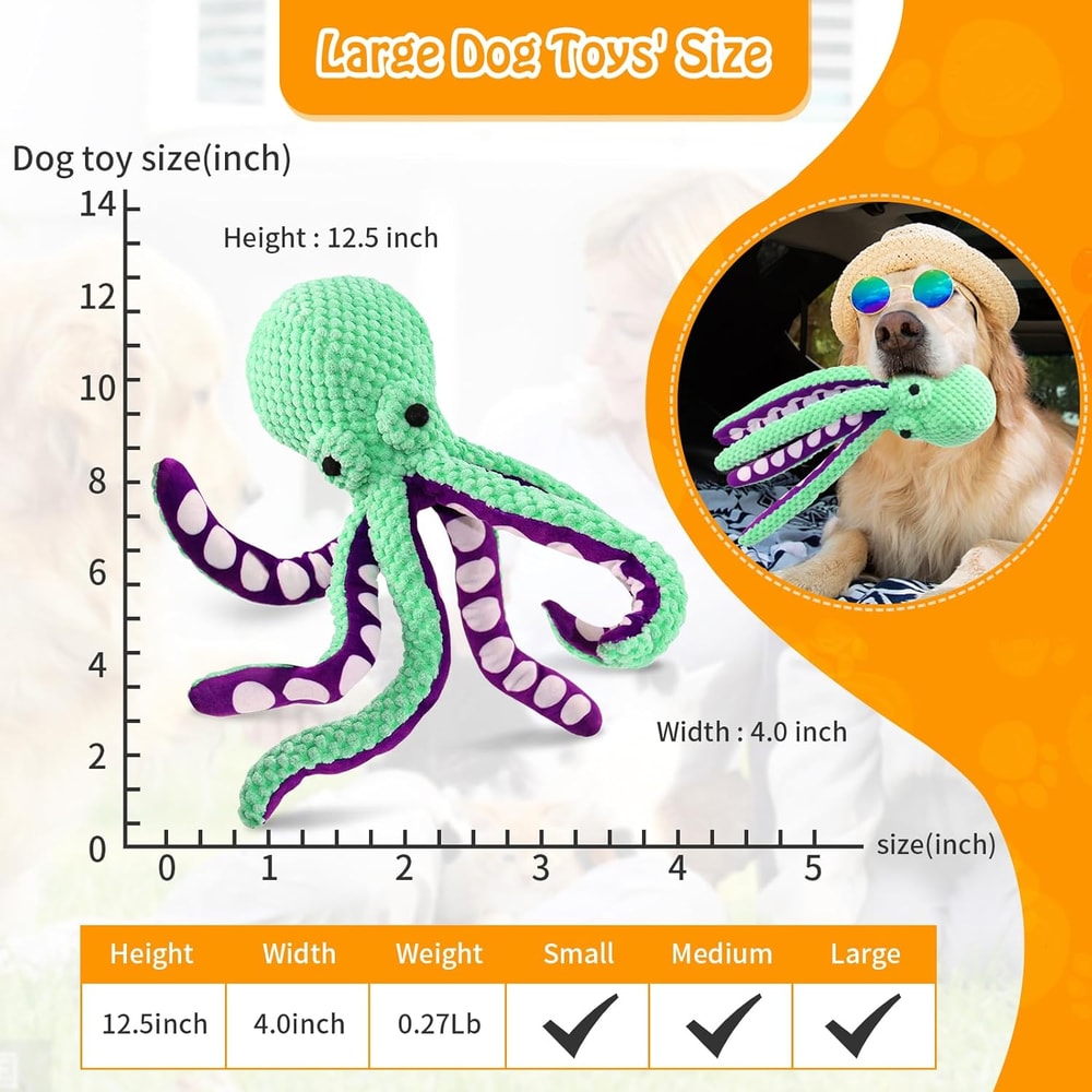 Octopus Squeaky Dog Toy Plush Companion for Small, Medium and Large Dogs