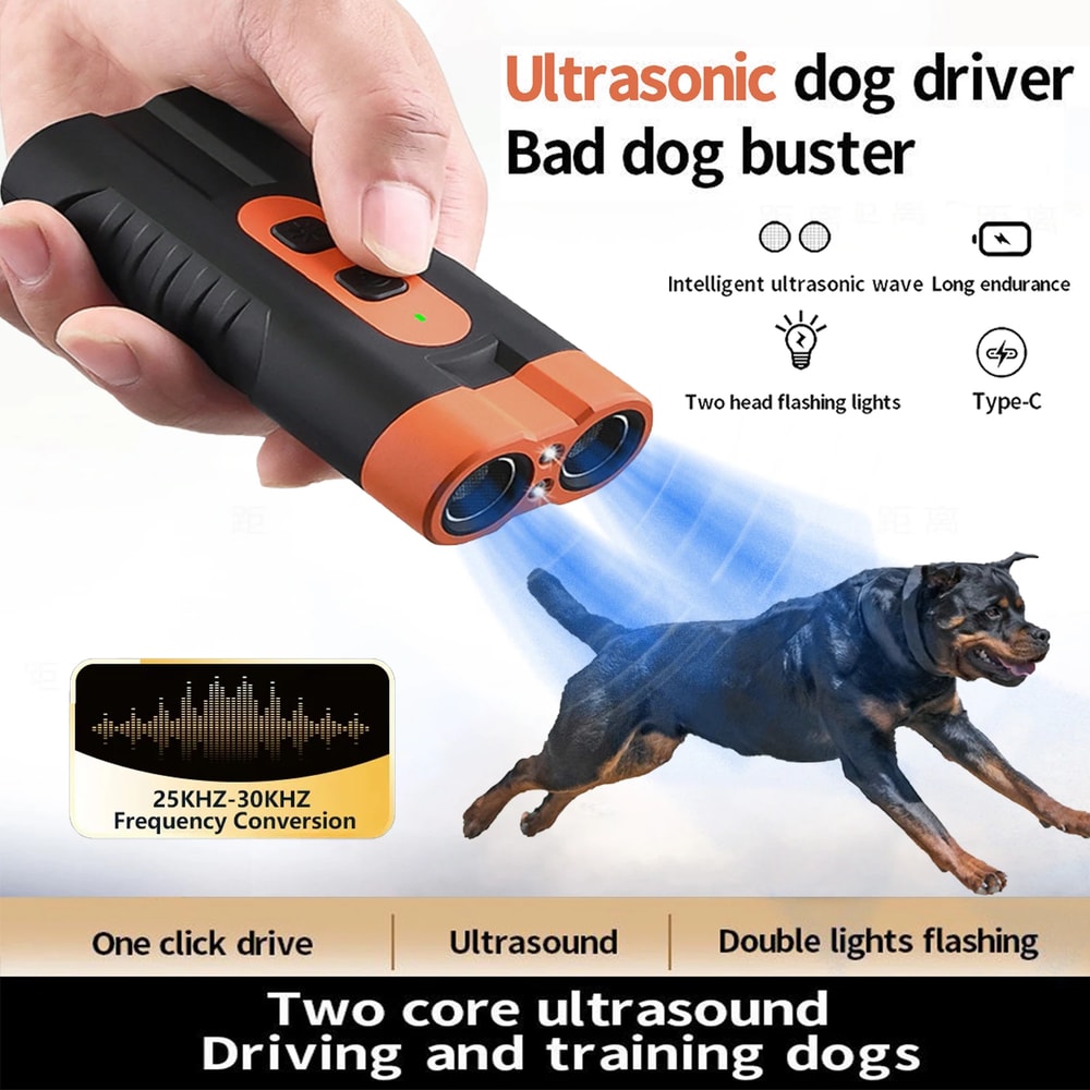 Dual Head Ultrasonic Dog Repeller Rechargeable Anti Bark Device with LED Light