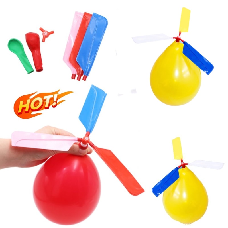 Balloon Powered Helicopter Toy Set For Kids Outdoor Flying Party Favor Play 2
