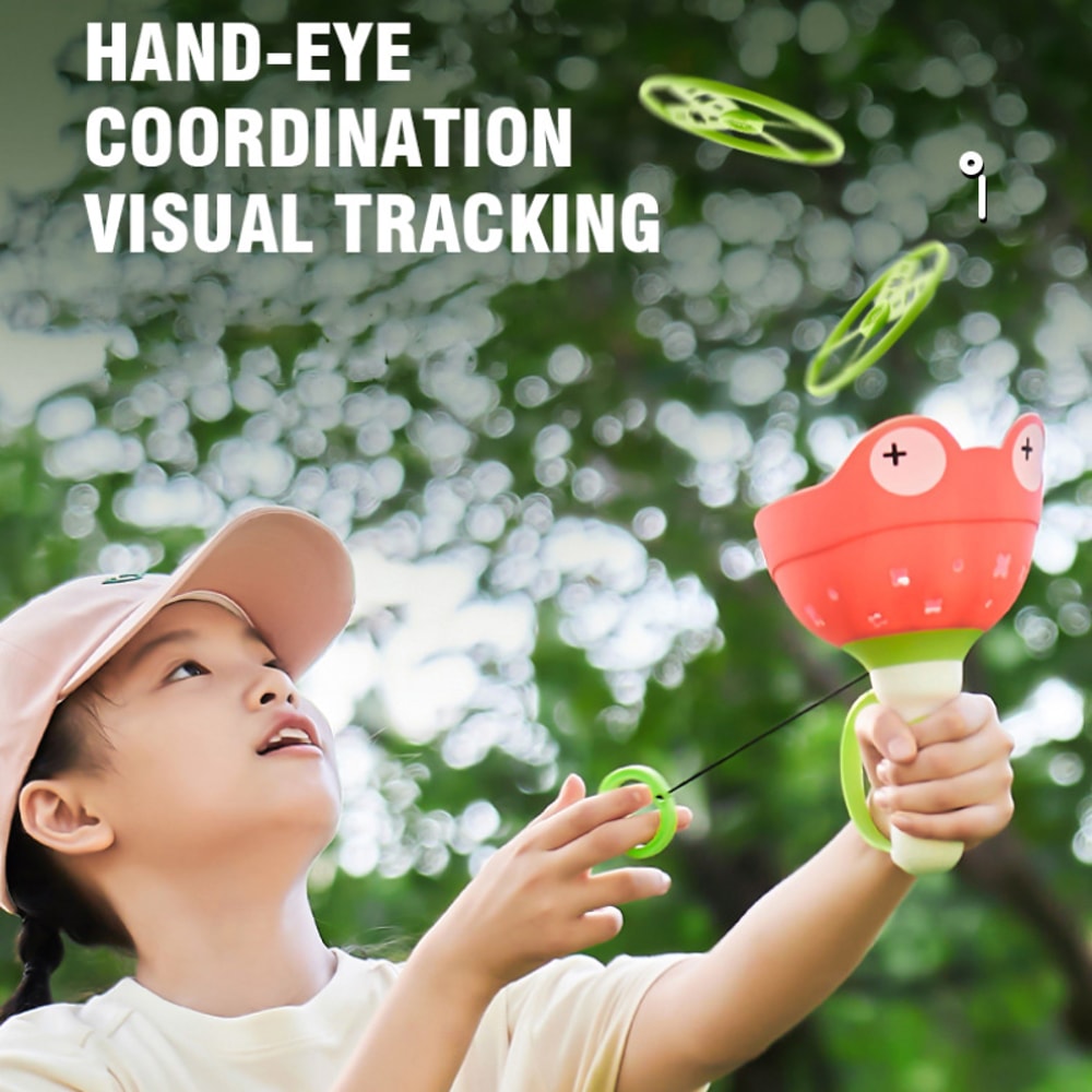 Frog Flying Disc Launcher Toy For Kids Outdoor Pull String Catch Game 1