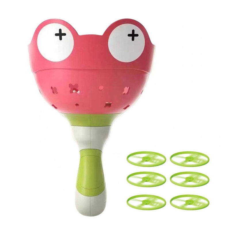 Frog Flying Disc Launcher Toy For Kids Outdoor Pull String Catch Game 6