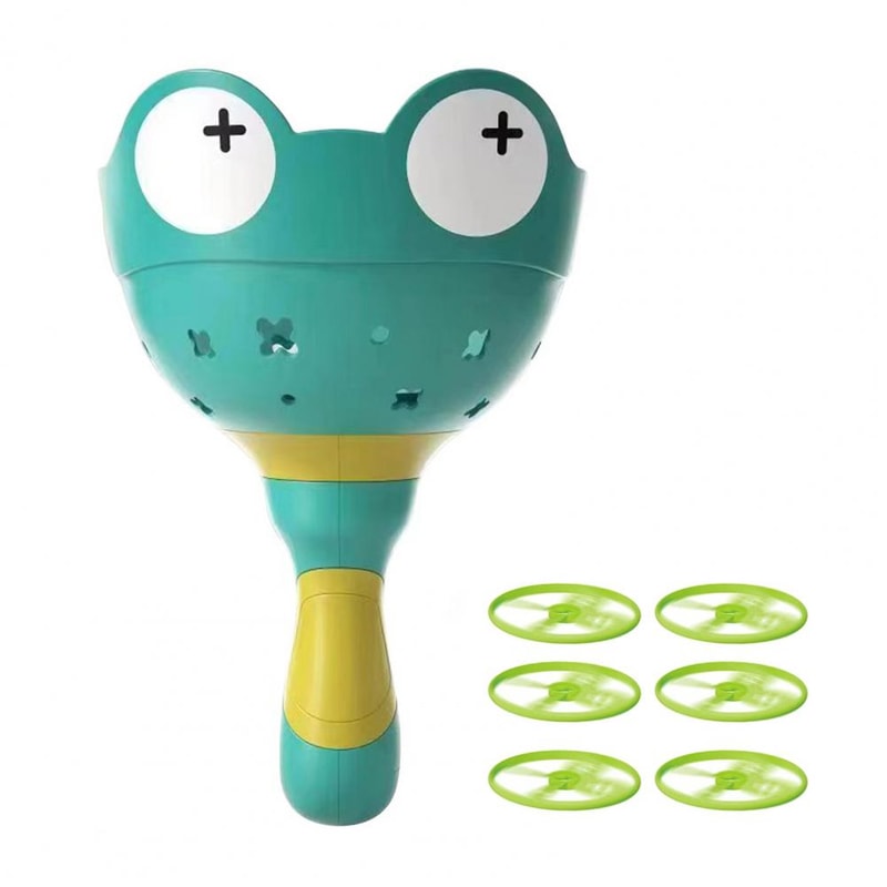 Frog Flying Disc Launcher Toy For Kids Outdoor Pull String Catch Game 7