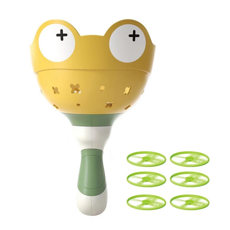 Frog Flying Disc Launcher Toy For Kids Outdoor Pull String Catch Game 8