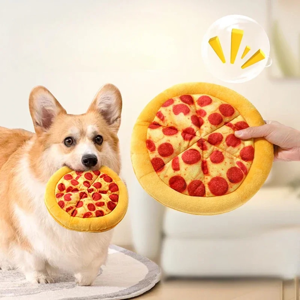 Pizza Dog Toy Plush Squeaky Chew Toy for Puppies and Small Dogs
