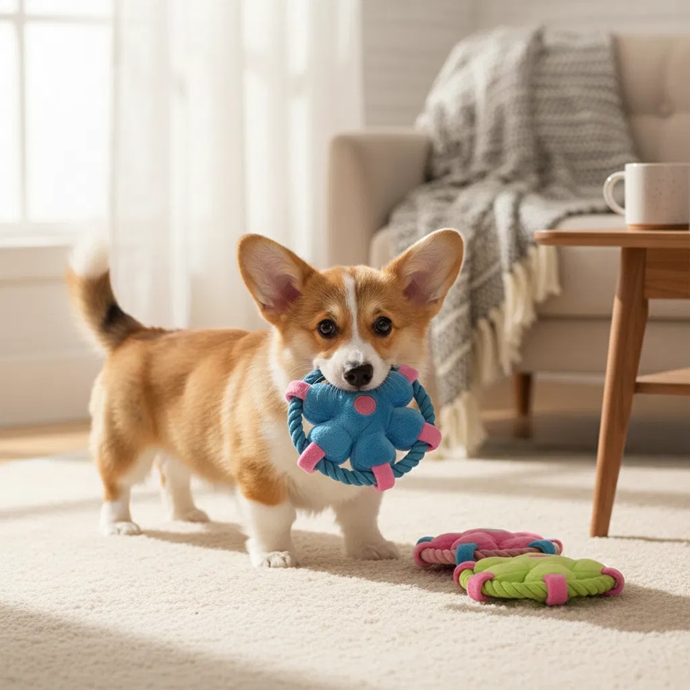 Durable Rope Dog Chew Toy With Squeaker Interactive Tug Toy For Puppies 0