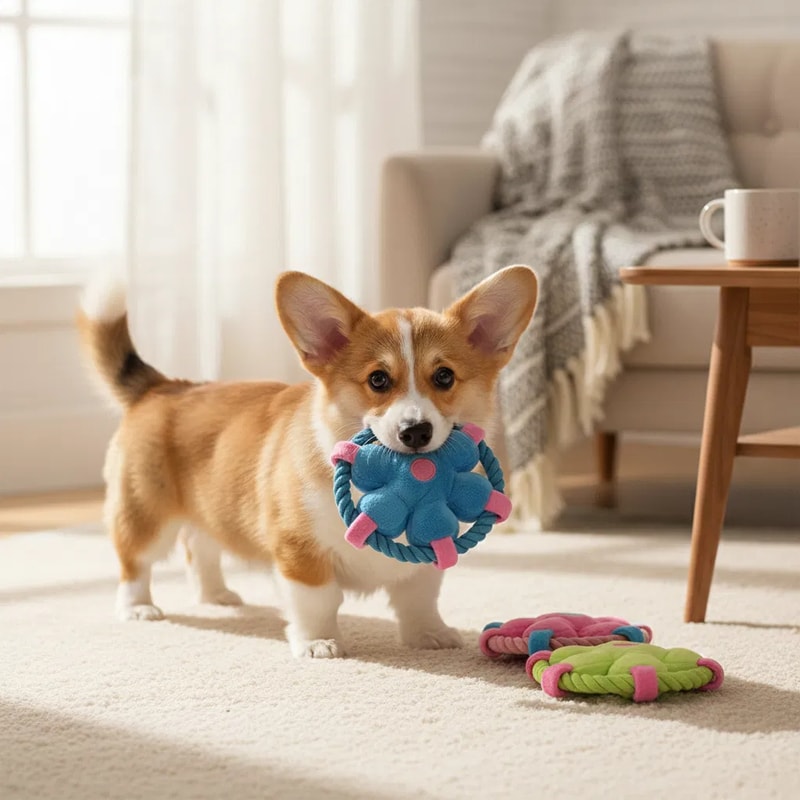 Durable Rope Dog Chew Toy With Squeaker Interactive Tug Toy For Puppies 0