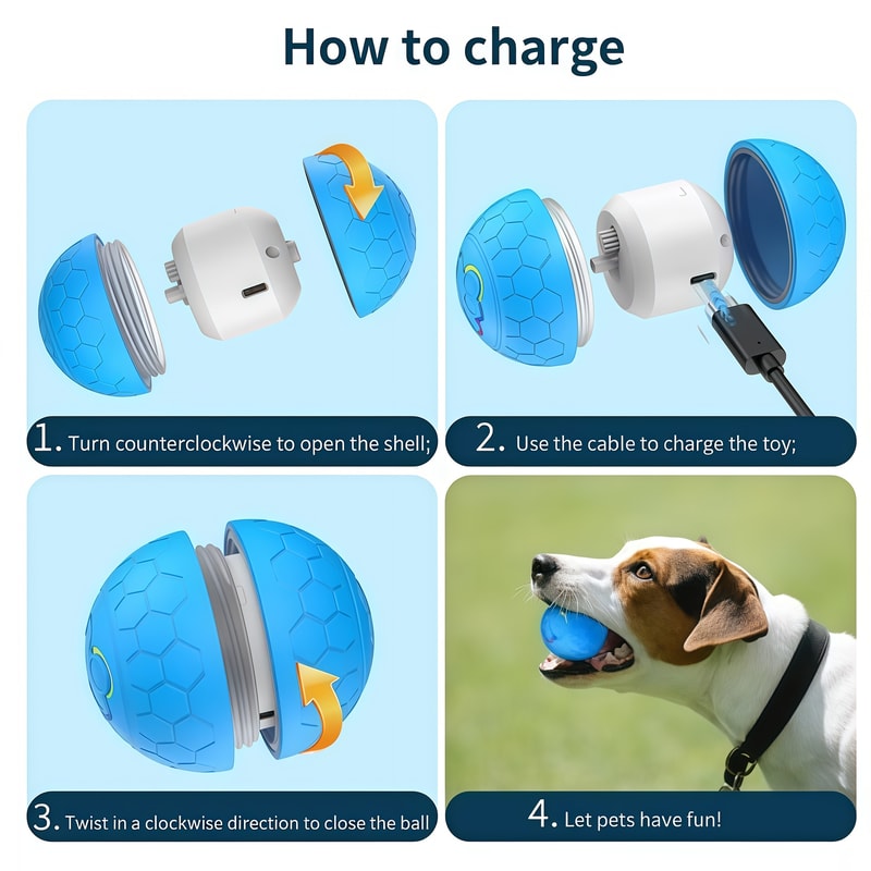 Smart Interactive Dog Ball USB Rechargeable Automatic Rolling Toy 4