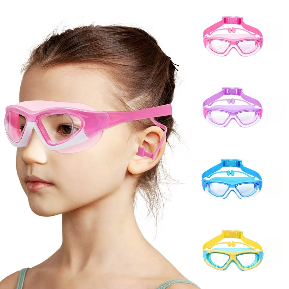 Kids Swim Goggles With Ear Plugs Anti Fog Leak Proof Wide View For Boys And Girls 0