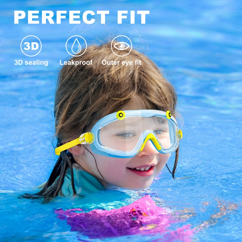 Kids Swim Goggles with Earplugs, Anti Fog Leak Proof Wide View
