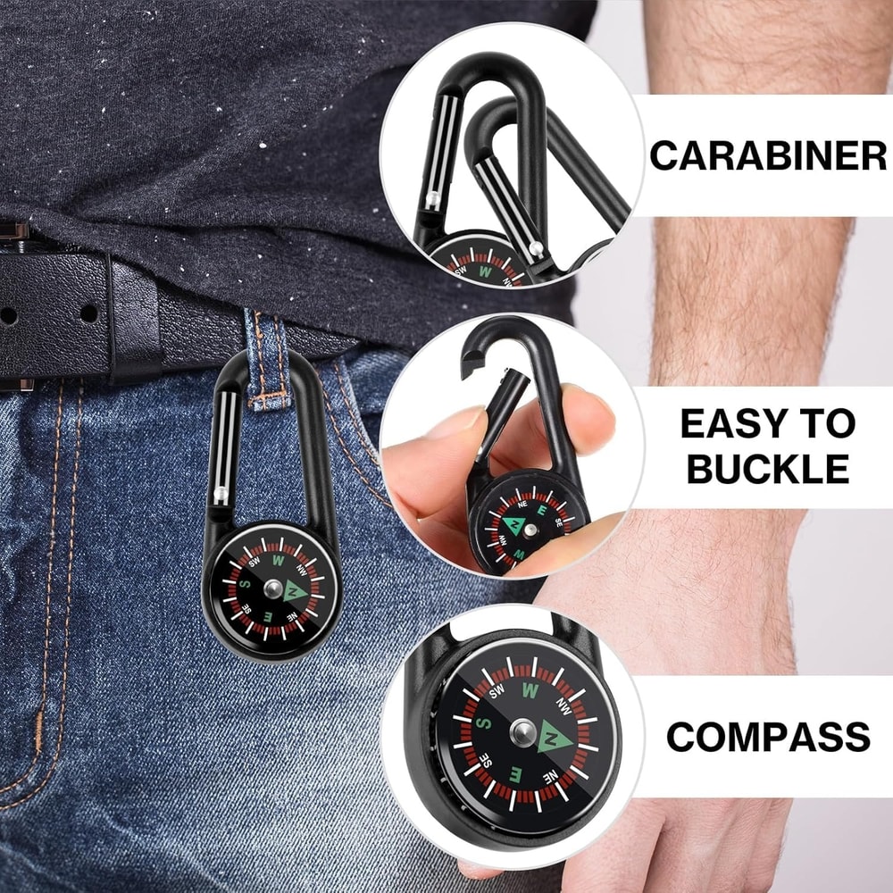Carabiner Compass Thermometer Keychain For Hiking And Survival 0