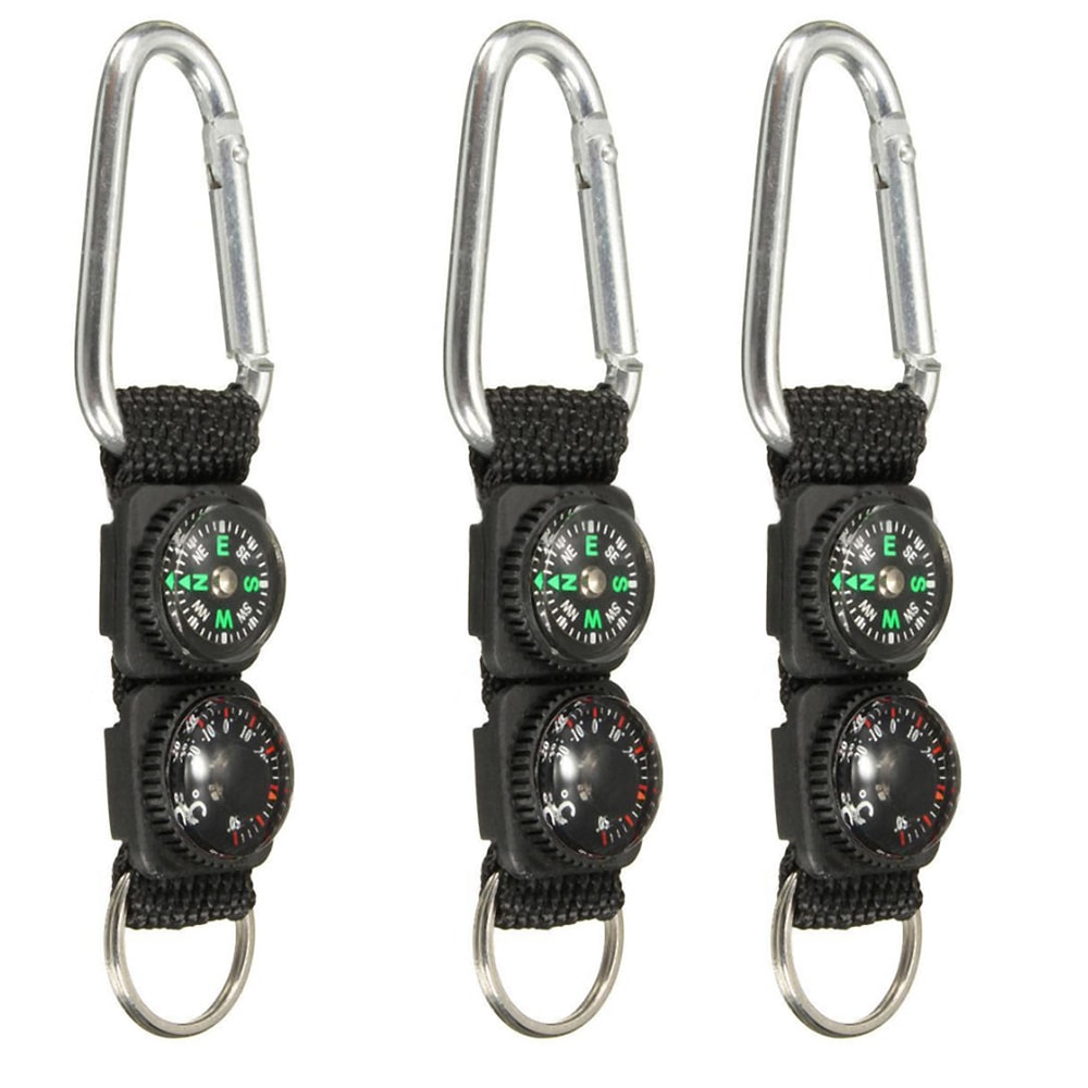 Camping Carabiner Keychain with Compass Thermometer Mini Clip