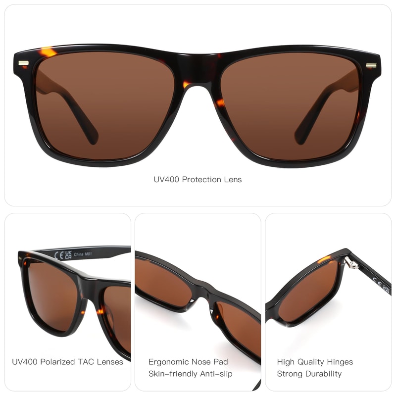 Retro Square Polarized Sunglasses For Men Lightweight Driving Shades 3