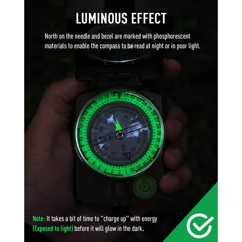 Professional Lensatic Compass for Hiking and Survival with Luminous Sighting Navigation