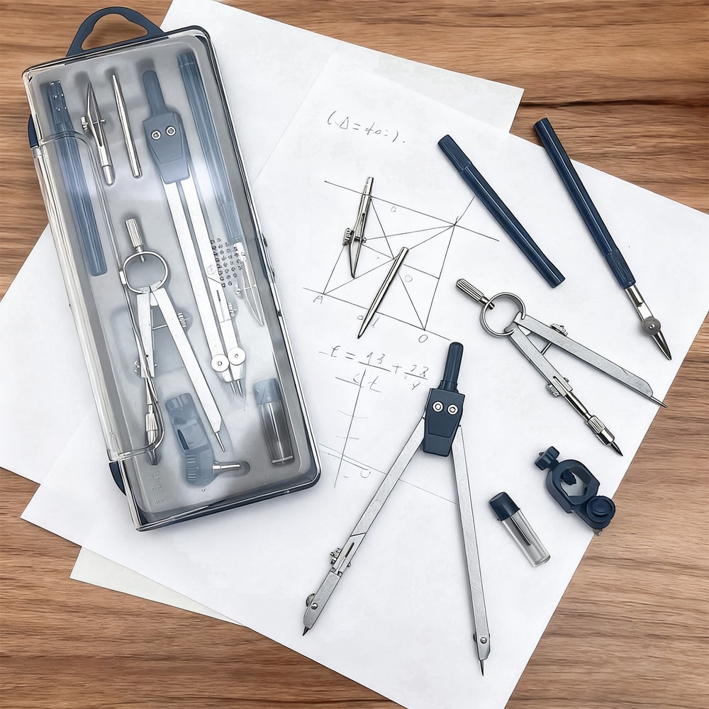 Precision Geometry Compass Set Professional Math Drafting Kit with Metal Tools