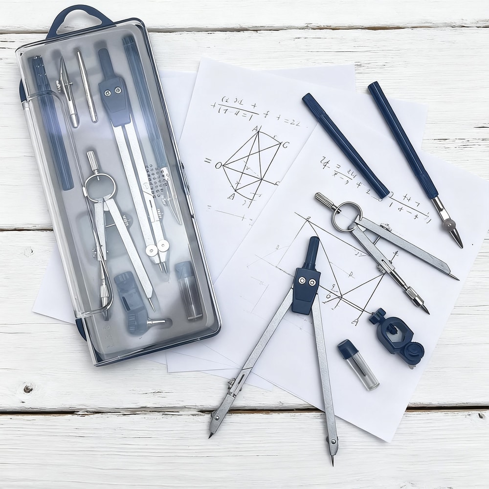 Precision Geometry Compass Set Professional Math Drafting Kit with Metal Tools