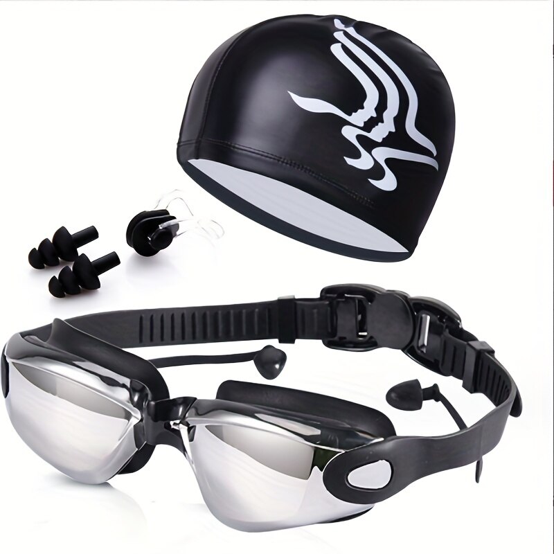 Anti Fog Swimming Goggles Set with Swim Cap and Earplugs for Adults and Kids