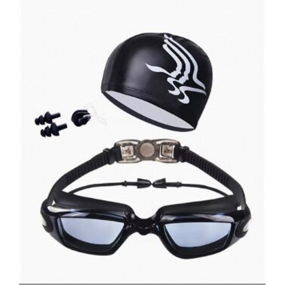 Anti Fog Swimming Goggles Set with Swim Cap and Earplugs for Adults and Kids