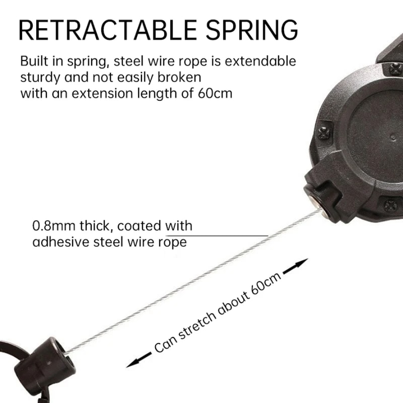 Heavy Duty Retractable Keychain With Steel Wire Reel And Carabiner Clip 3
