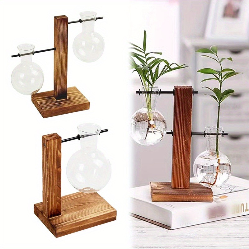 Vintage Plant Propagation Station With Wooden Stand And Hydroponic Glass Vase 3