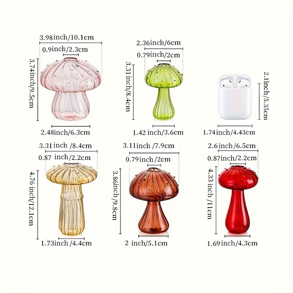 Cute Mushroom Glass Vase Hydroponic Planter for Plant Cuttings and Floral Decor