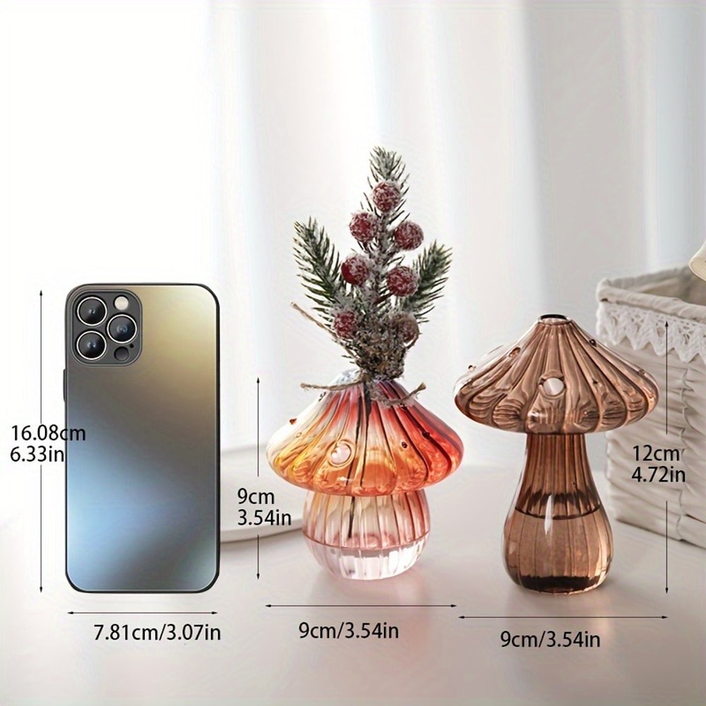 Cute Mushroom Glass Vase Hydroponic Planter for Plant Cuttings and Floral Decor