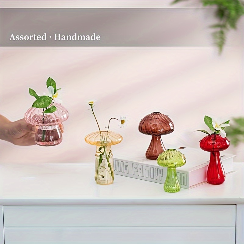 Colorful Mushroom Glass Vase for Flowers and Cuttings Mini Bud Vase Decor
