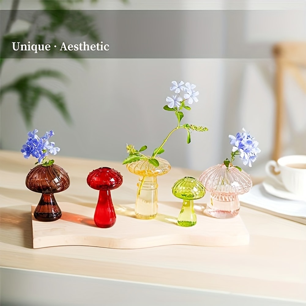 Colorful Mushroom Glass Vase for Flowers and Cuttings Mini Bud Vase Decor