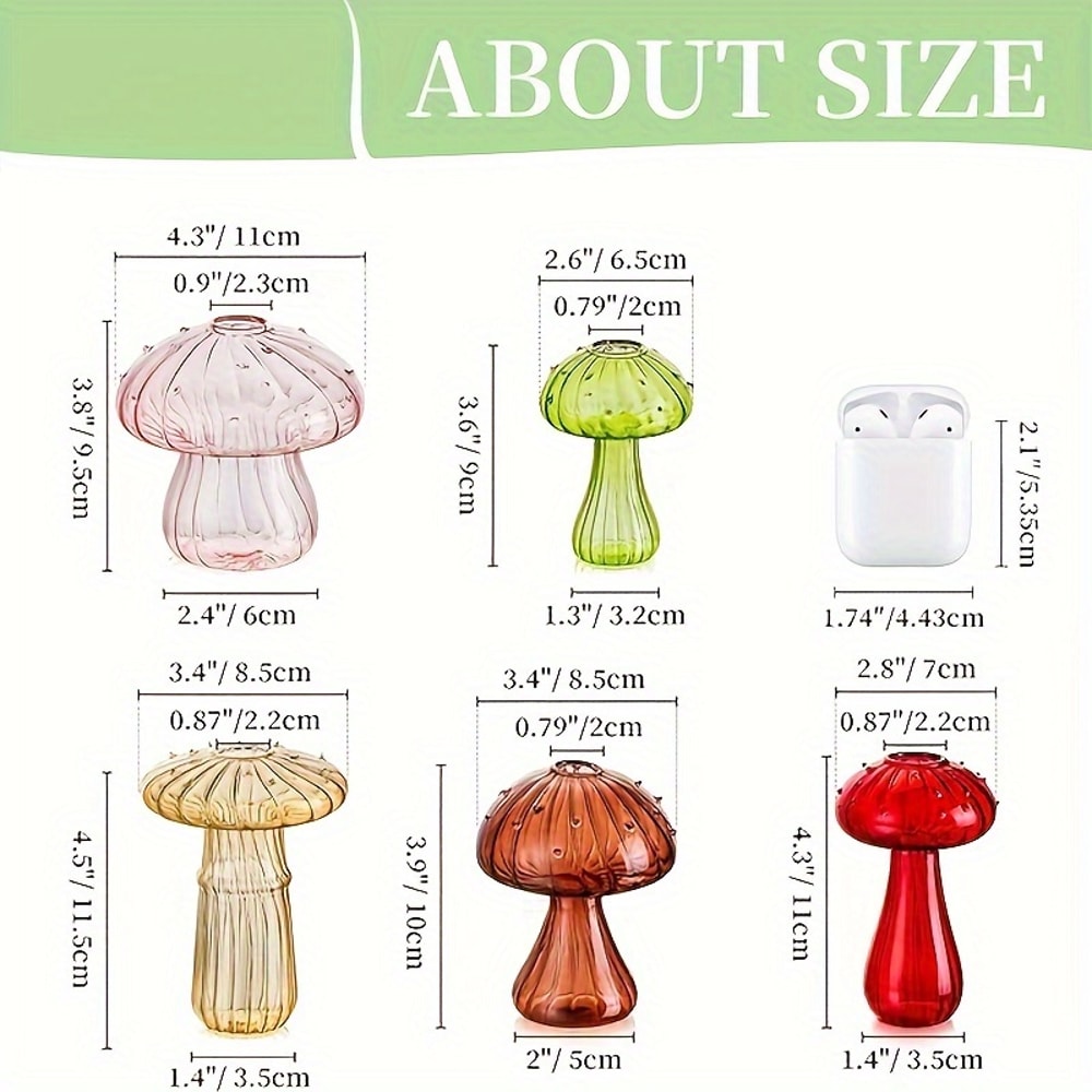 Colorful Mushroom Glass Vase for Flowers and Cuttings Mini Bud Vase Decor