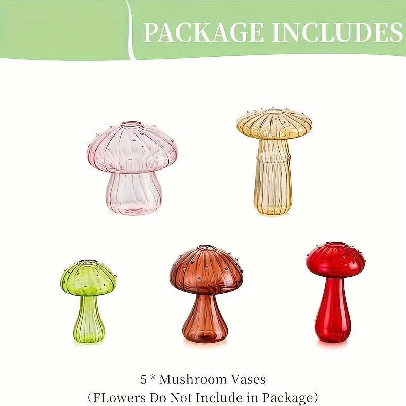 Colorful Mushroom Glass Vase for Flowers and Cuttings Mini Bud Vase Decor