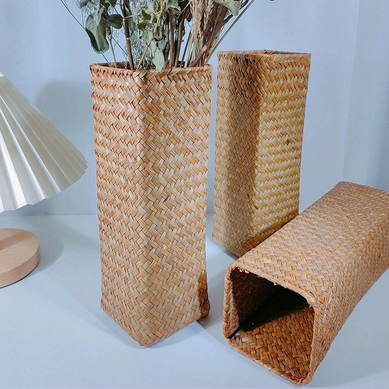 Handwoven Rattan Vase Basket For Dried Flowers And Boho Home Decor 2