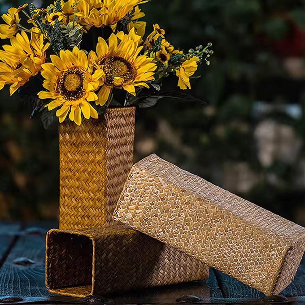 Handwoven Rattan Vase Basket For Dried Flowers And Boho Home Decor 5