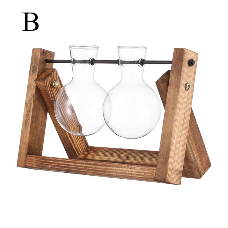 Wooden Frame Terrarium Planter With Hydroponic Glass Vases For Indoor Plant Display 4