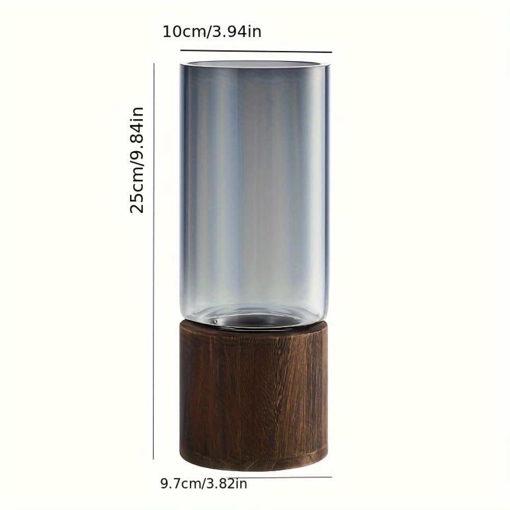 Hydroponic Plant Vase with Wooden Stand Modern Tabletop Plant Decor