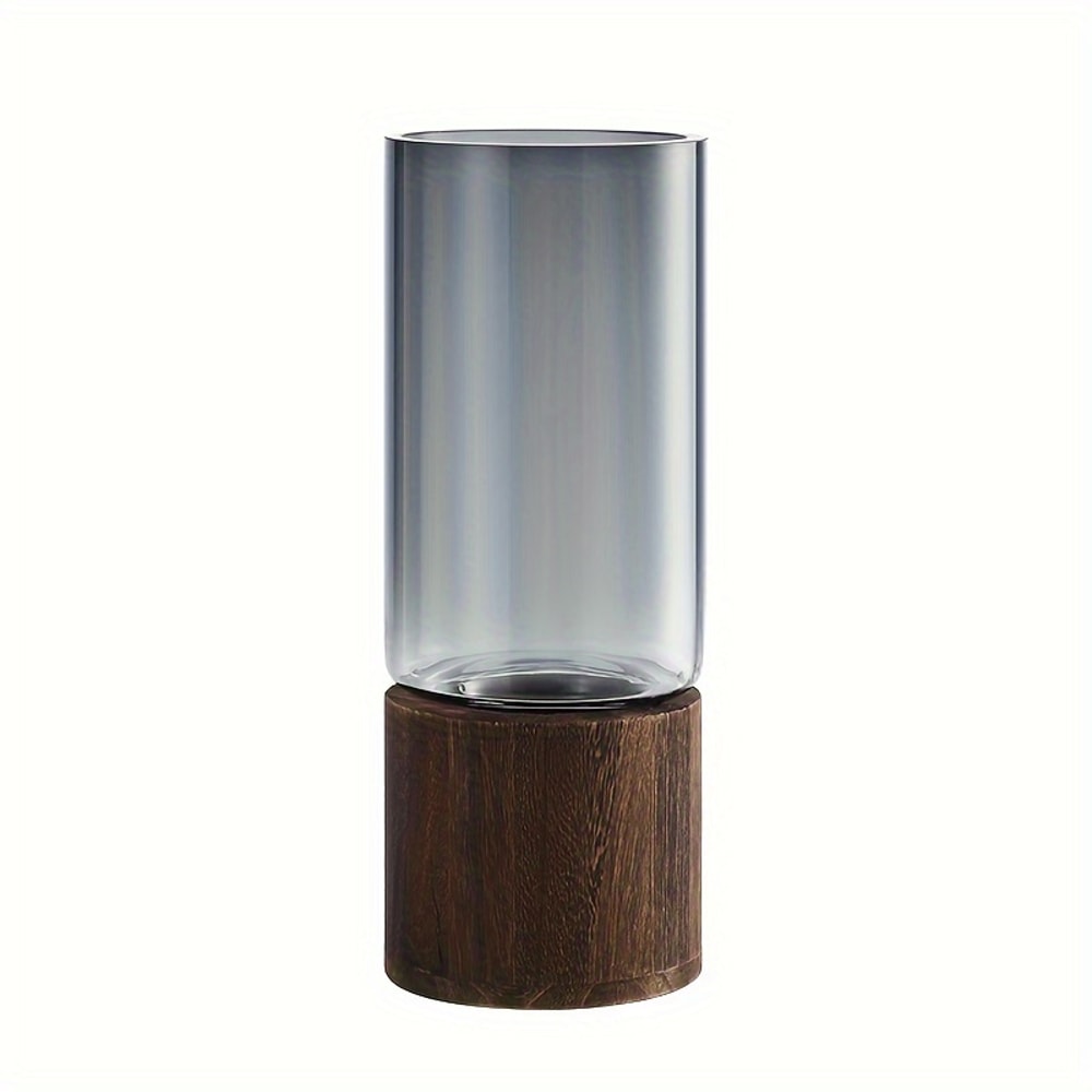 Hydroponic Plant Vase with Wooden Stand Modern Tabletop Plant Decor